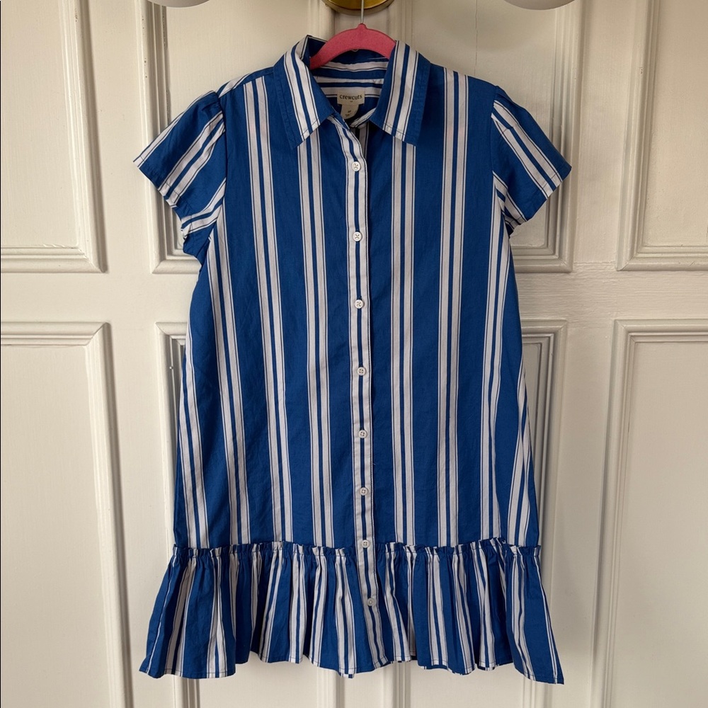 Crewcuts Girls size 10 Blue and White Striped Button-Front Dress